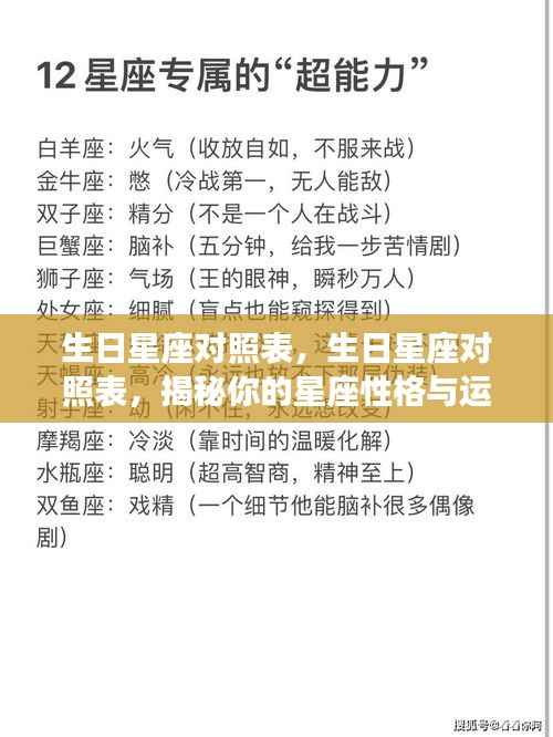 生日星座对照表,揭秘性格与运势走向的星座秘密