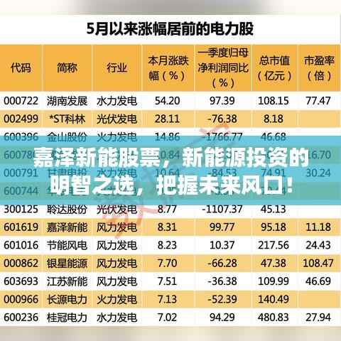 嘉泽新能股票,新能源投资的明智之选,把握未来风口!