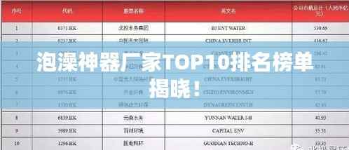 泡澡神器厂家TOP10排名榜单揭晓!