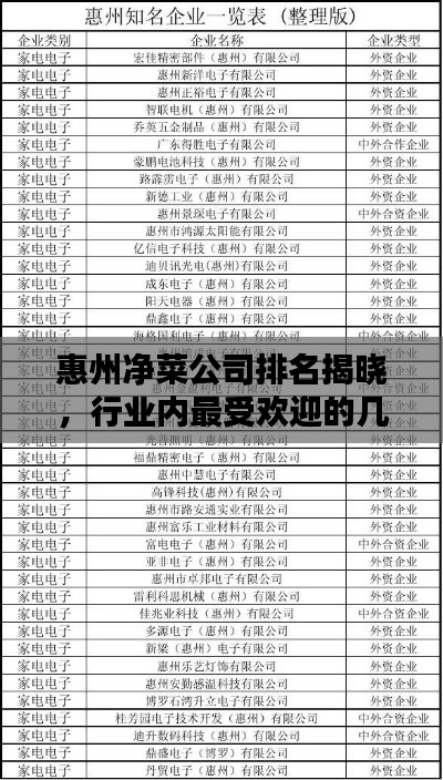 惠州净菜公司排名揭晓,行业内最受欢迎的几家企业!